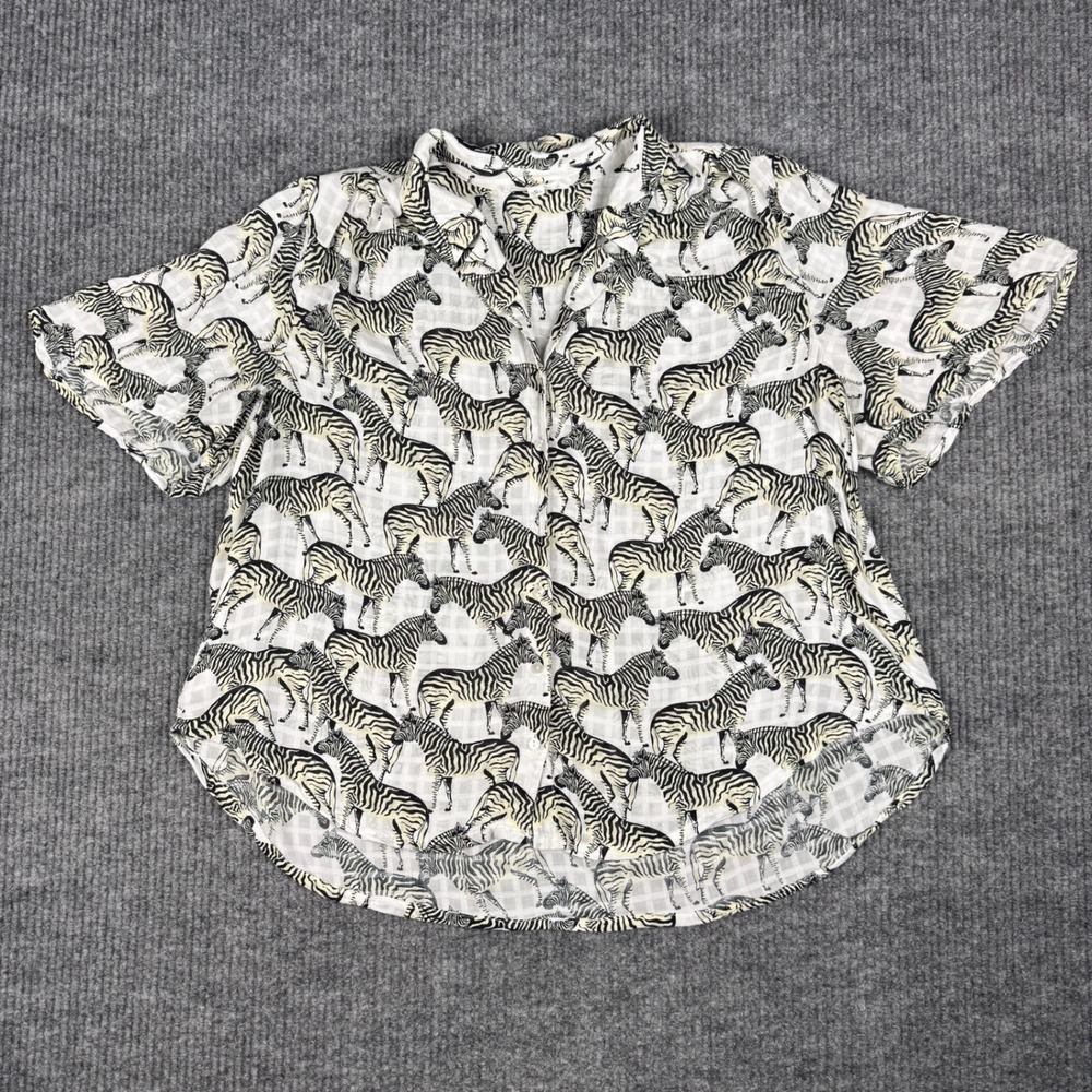 Jane + Delancey Button Up Shirt Womens XL Zebra Print Rayon Short Sleeve Flowy